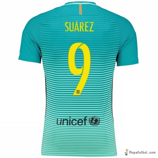 Camiseta Barcelona Replica Tercera Ropa Suarez 2016/17 Claro Azul